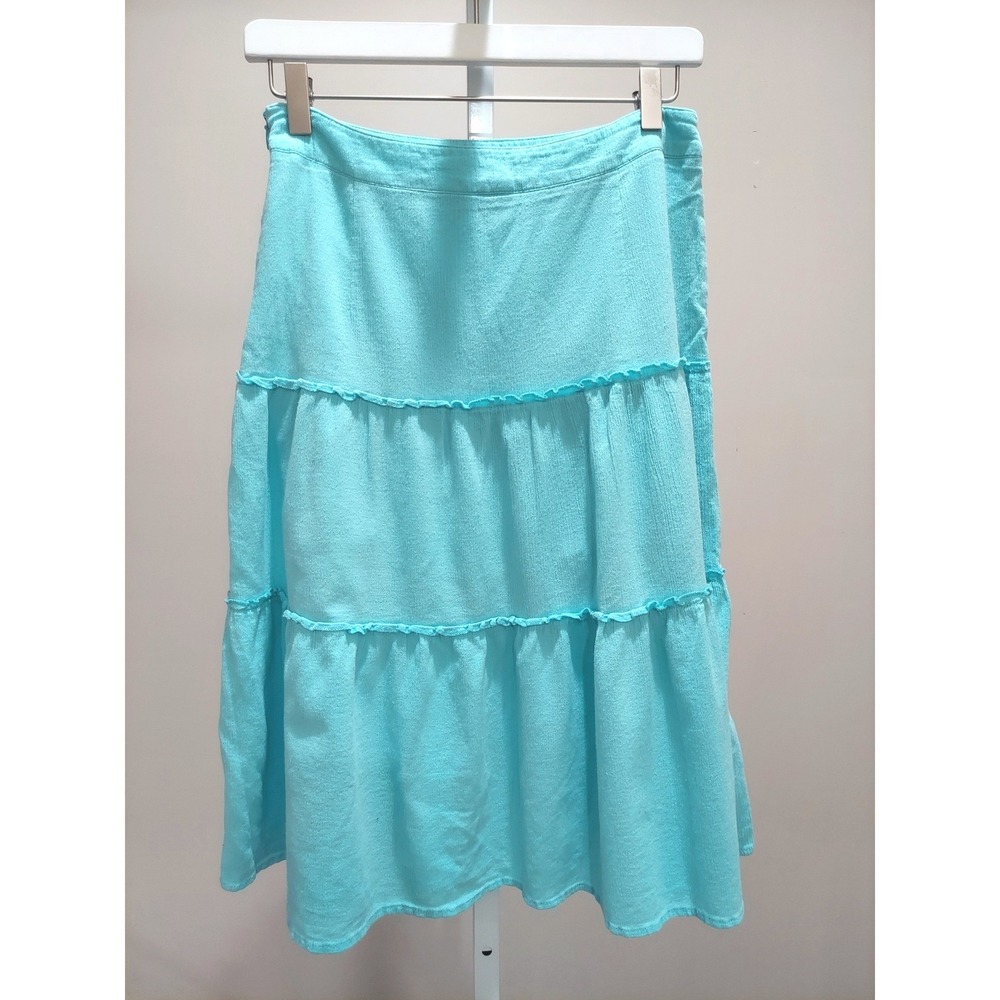 Banana Republic Turquoise Blue Cotton Gauze Tiered Ruffle Midi Skirt Size 4